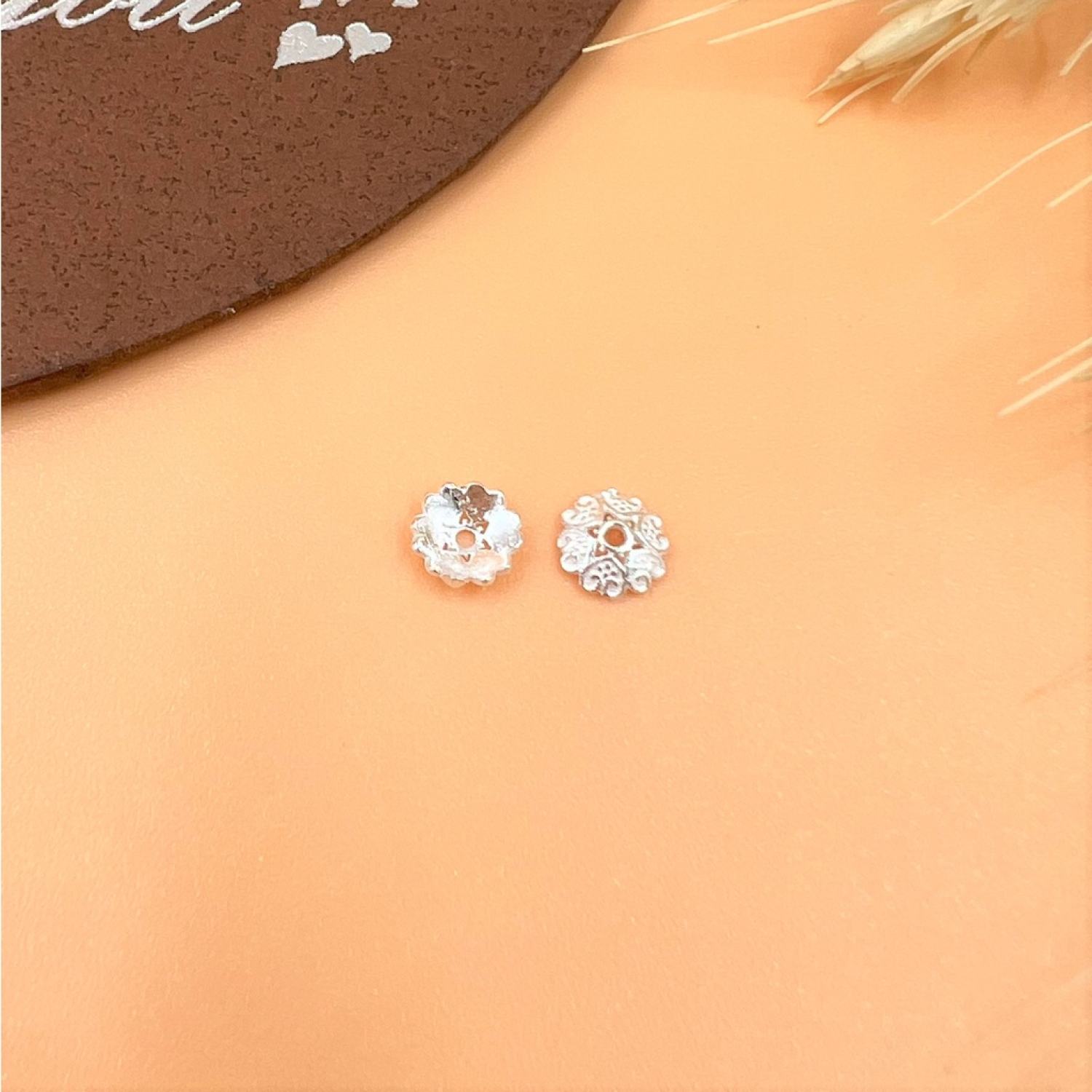 Charm ốp hạt đá hạt gỗ hình 6 trái tim loại bé bạc trắng s925 - charm bạc 925 - mã cb774