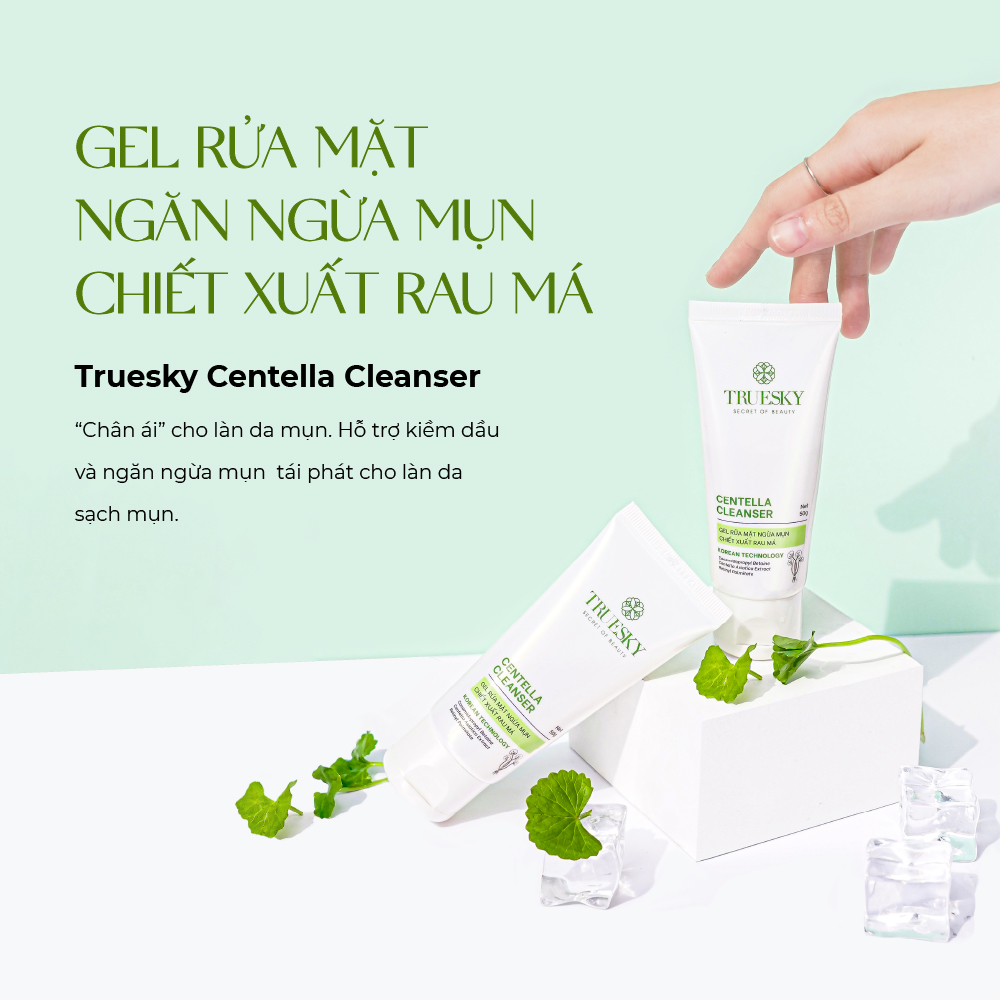 Sữa rửa mặt ngăn ngừa mụn Truesky Centella Cleanser 50g chiết xuất rau má Luxvaley