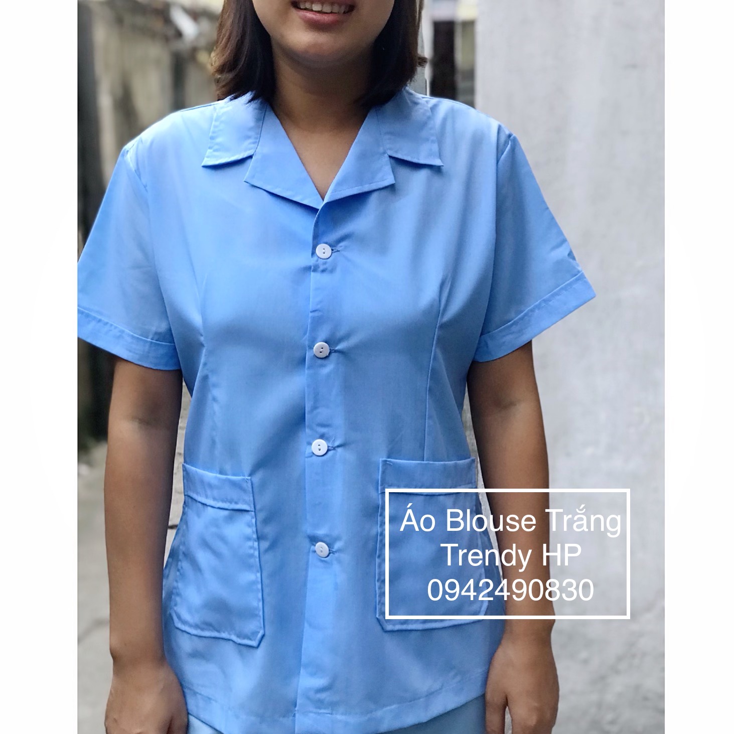 Áo công nghệ nữ Cộc Tay- áo đồng phục công nhân, nhân viên áo tạp vụ khách sạn, bệnh viện, phòng khám