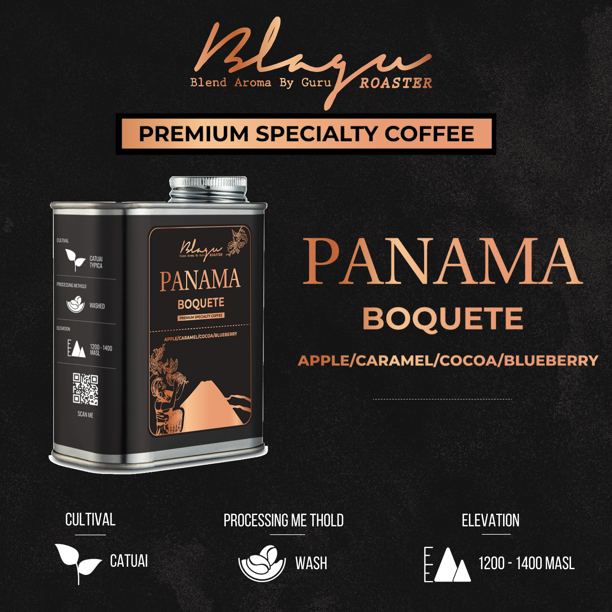 [Premium] Cà Phê Blagu Hạt Đã Rang Panama Boquete - Medium - 250g
