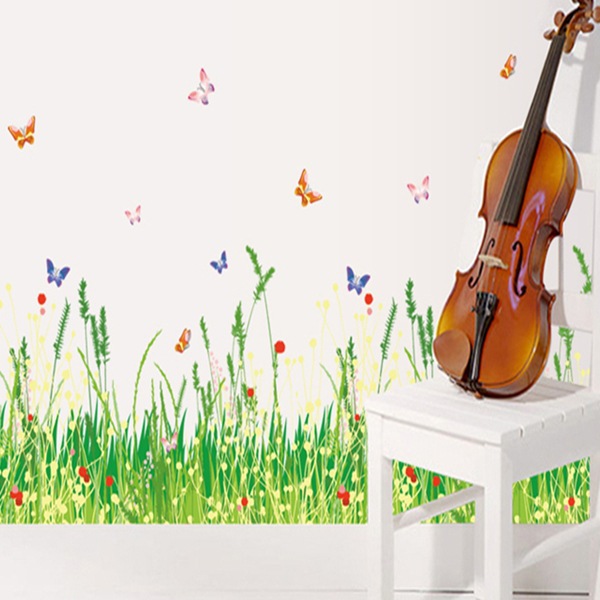 Decal dán chân tường cây cỏ và bướm vui nhộn cho bé Sticker Tranh Dán Tường AY7151- Decal dán tường cây xanh ,Decal dán tường hoa lá