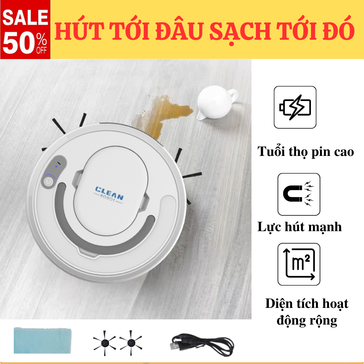 Robot Hút Bụi, Máy Hút Bụi, Robot Lau Nhà Đa Năng, Cảm Biến Thông Minh Lực Hút Mạnh, Tuổi Thọ Pin Cao