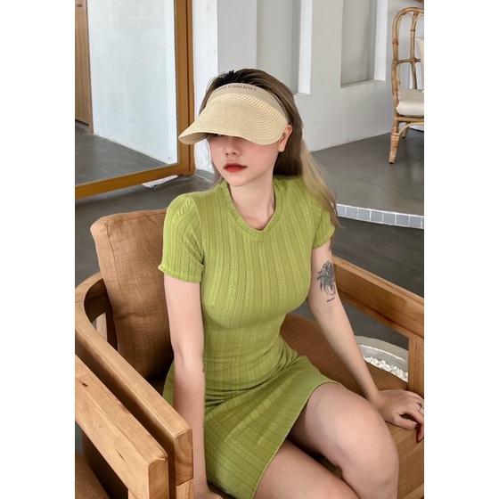 Đầm Body Len Gân Tay Ngắn Basic D38