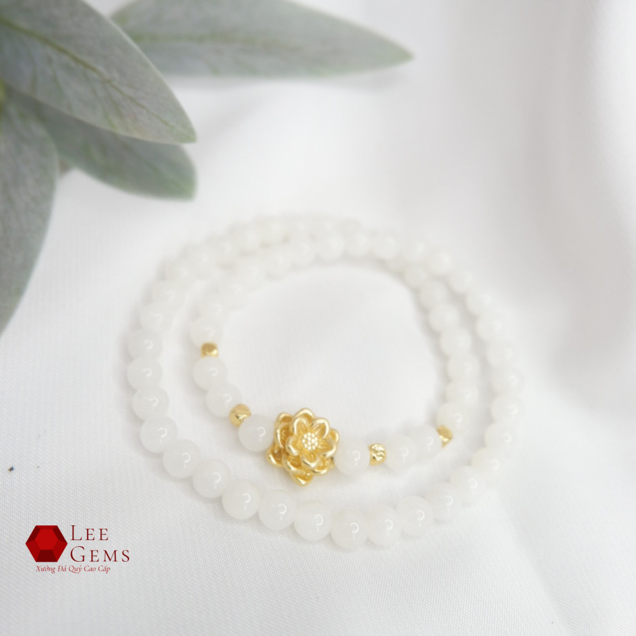 Chain 2 transparent bracelet Jade nephrite natural mix flower lotus Vàng18k beauty for women