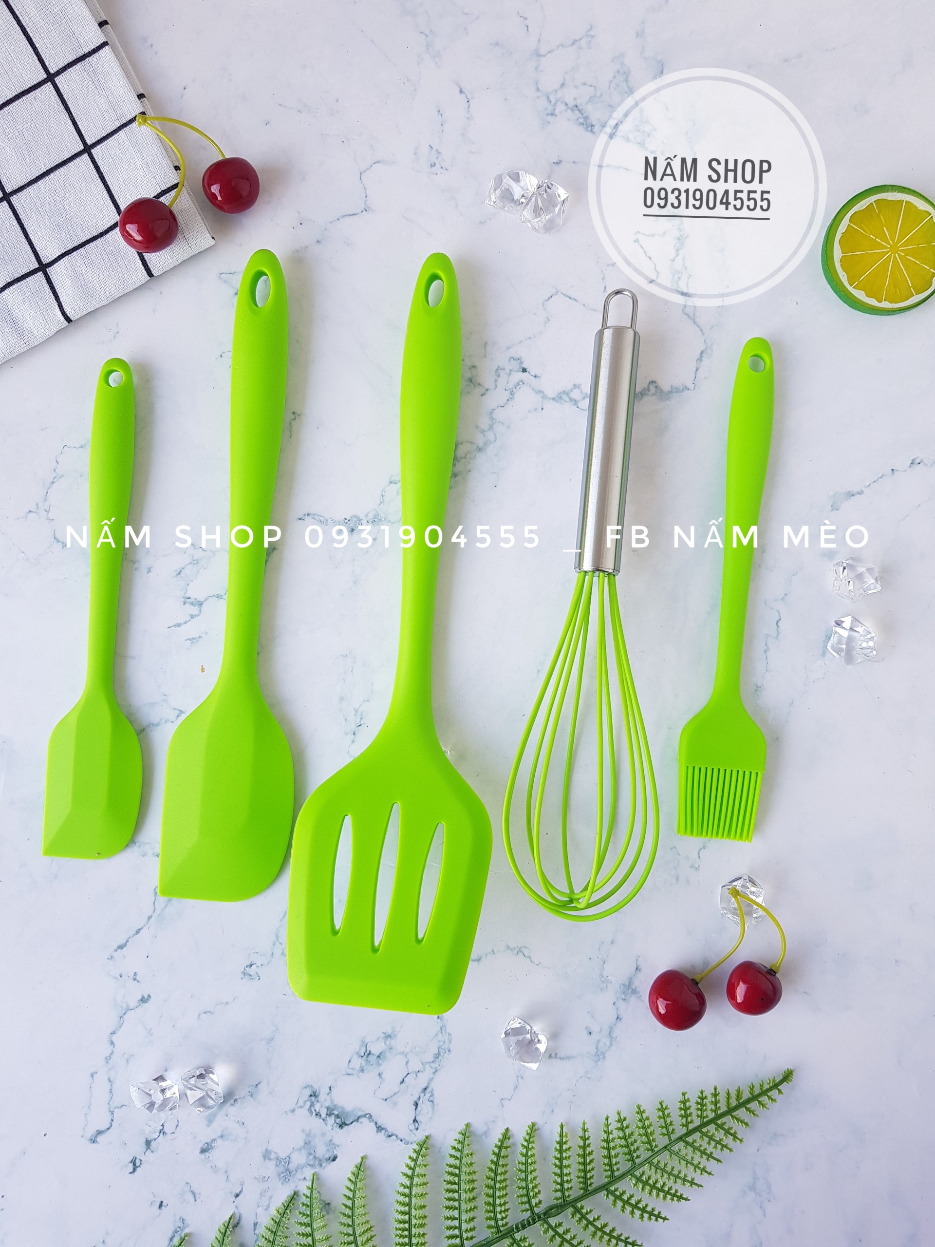 Bộ dụng cụ làm bánh 5 món silicon chịu nhiệt, bộ dụng cụ nhà bếp cao cấp, phới làm bánh vét bột