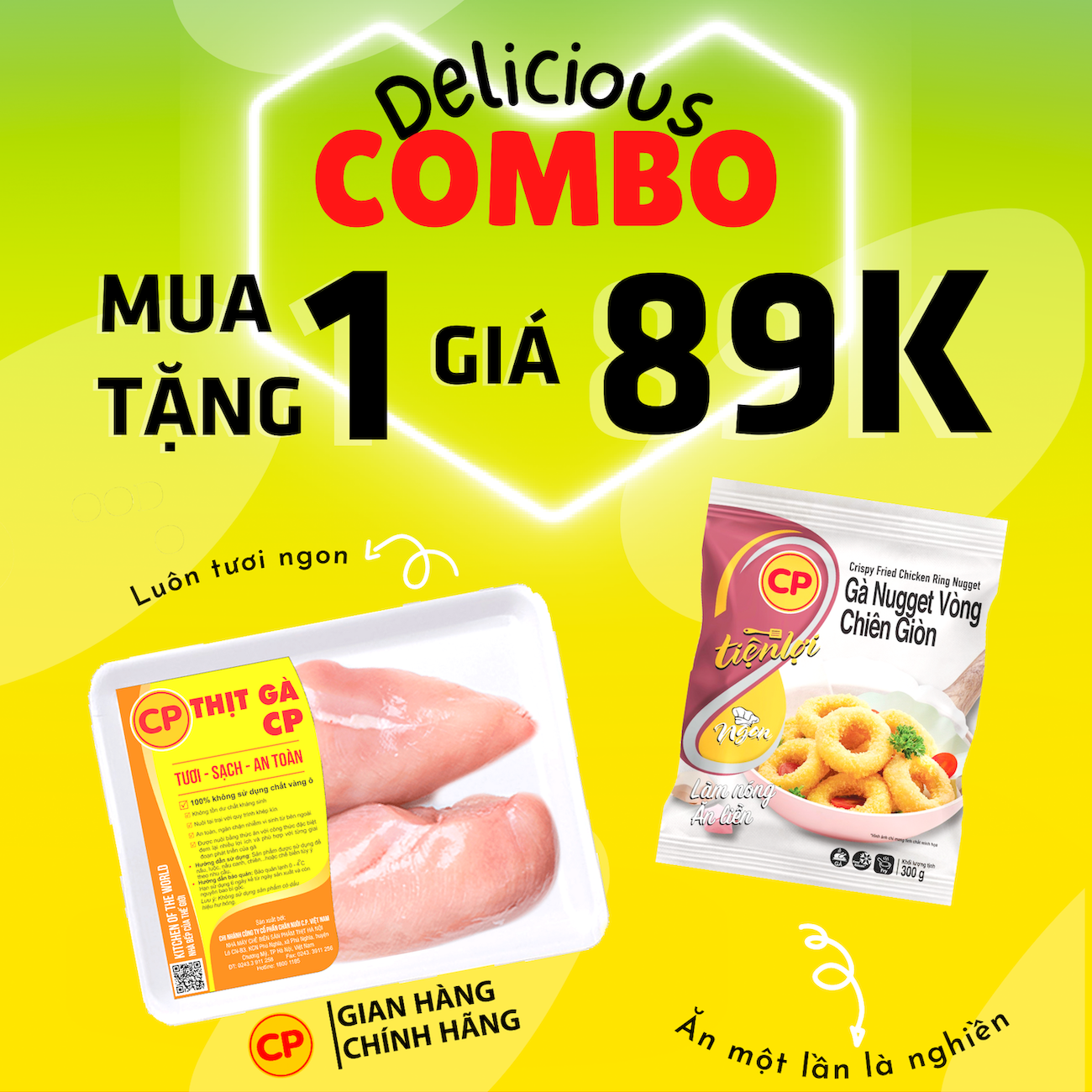 Combo Delicious - Gà CP Ức gà (500g) + Gà Chiên