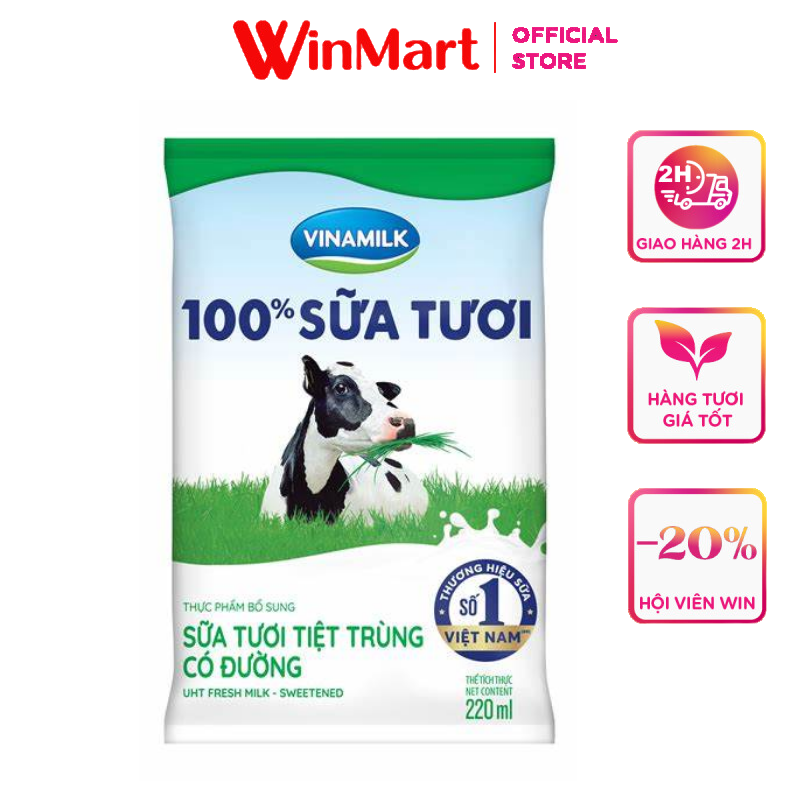 [Siêu thị WinMart] - Sữa tiệt trùng Vinamilk có đường túi 220ml