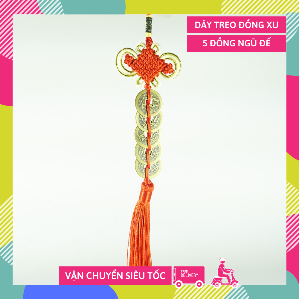 Dây treo 5 đồng xu phong thủy NGŨ ĐẾ cải vận cầu công danh