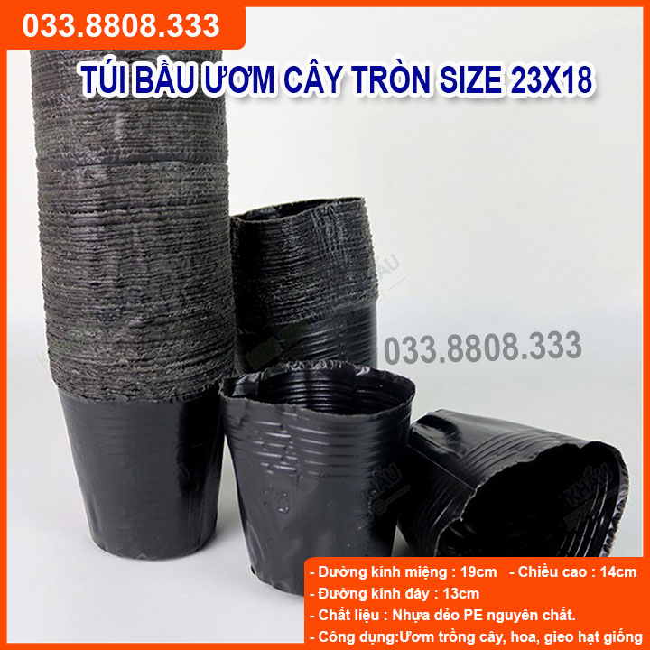 1kg TUÍ BẦU TRÒN ĐEN ƯƠM CÂY ( SIZE 23X18) - CHẬU NHỰA MỀM TÁI SỬ DỤNG NHIỀU LẦN