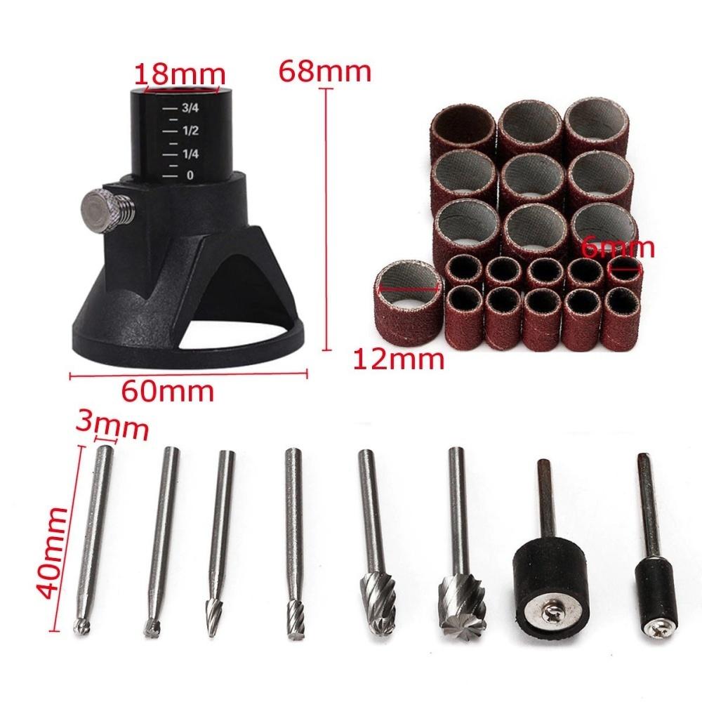 Bộ 6 mũi mài khắc , định vị thiết bị , 20 băng chà nhám kèm trục