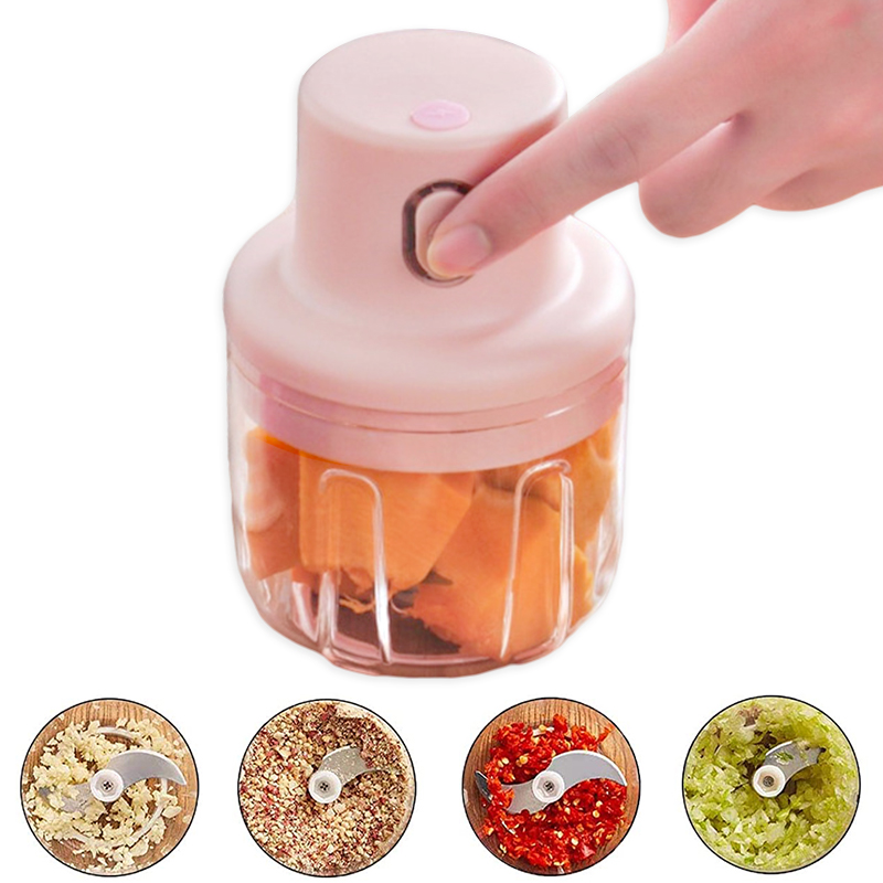 HLA Máy Xay Tỏi Hồng 250ml- Máy Xay Mini Dùng Xay Tỏi Ớt Cầm Tay Đa Năng - Sử Dụng Pin Tặng Kèm Dây Sạc Micro USB Tiện Lợi