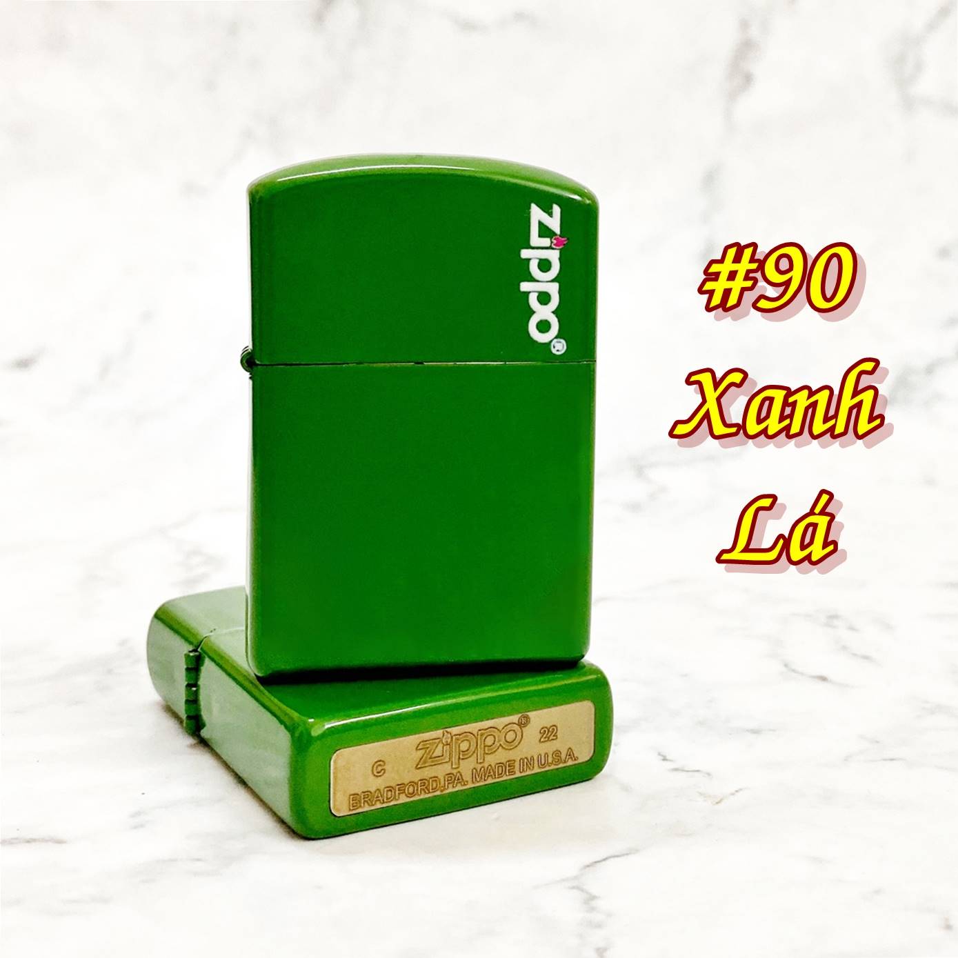 BẬT LỬA ZIPPO SƠN TĨNH ĐIỆN CÓ MỘC ĐÁY MÀU XANH LÁ