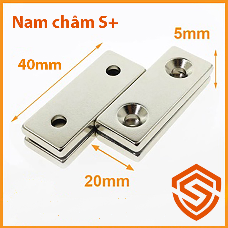 Nam châm đất hiếm có lỗ bắt vít 40x20x5mm