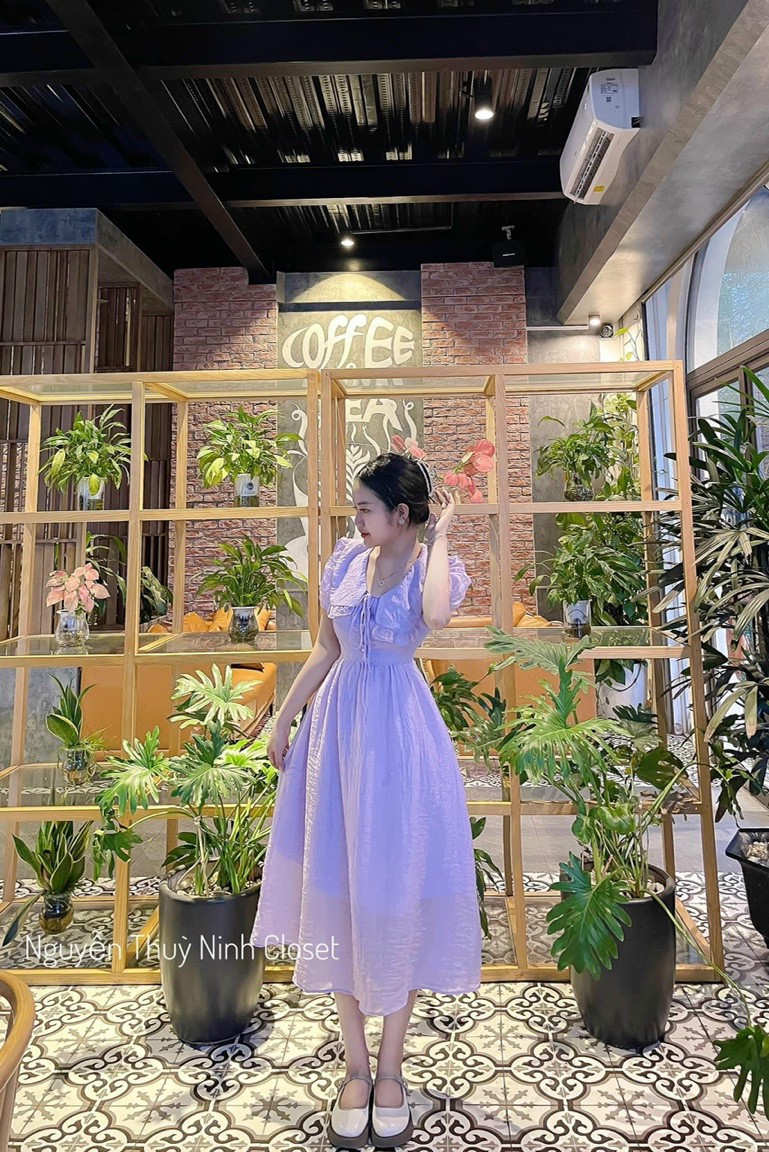 đầm cổ bèo cột nơ xinh xắn