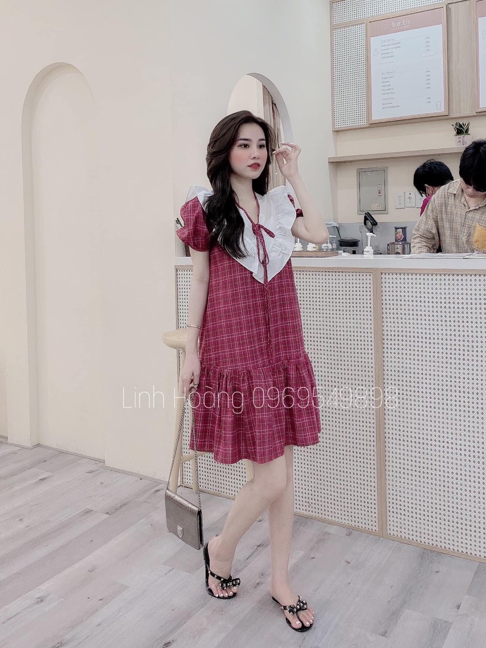 Váy bầu cổ bèo dáng xòe - Đầm Bầu tiểu thư sang chảnh mặc bầu và sau sinh