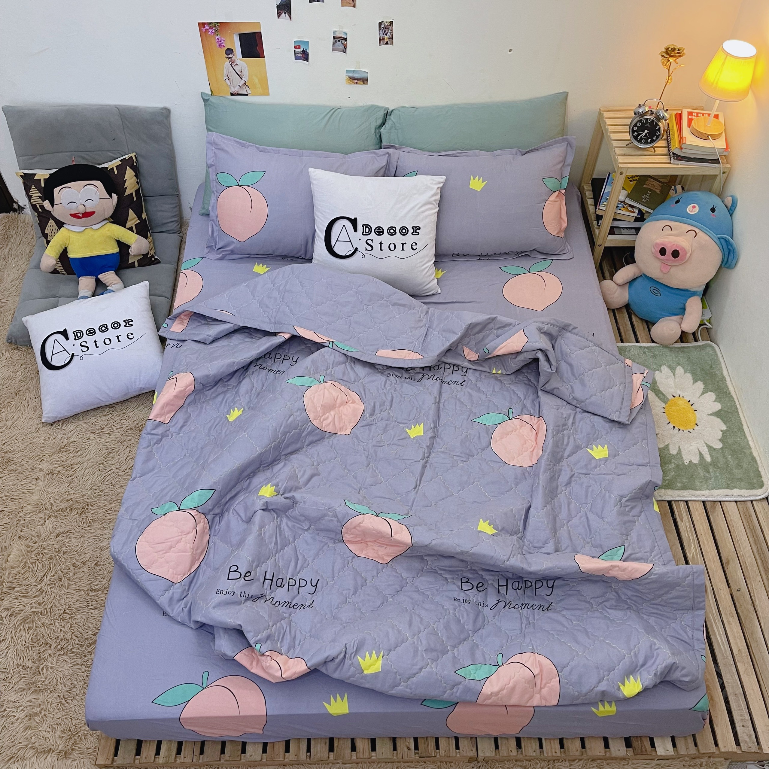 Bộ Chăn Ga Gối Cotton Poly Đào Tím , Chất Liệu Thoáng Mát , Kích Cỡ Đa Dạng By. C.A Decor Store
