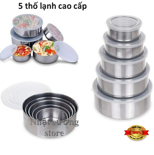 [HCM]Bộ 5 Hộp Đựng Thực Phẩm Bằng Inox (Màu Bạc) - thố lạnh có nắp đậy