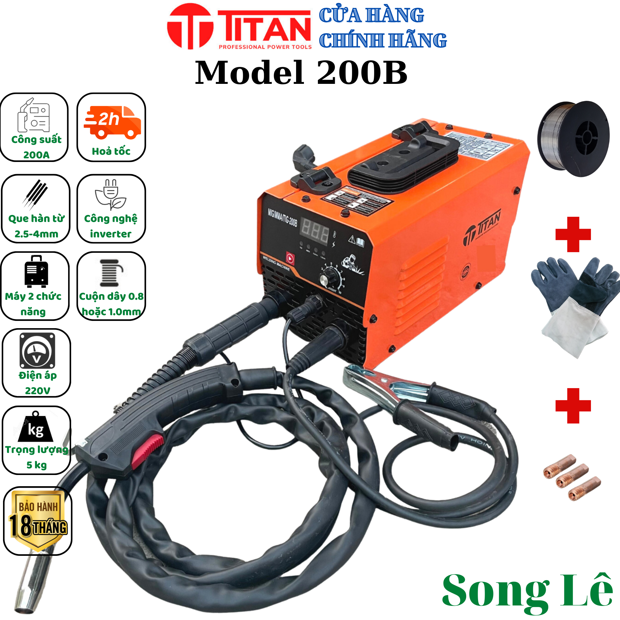 Máy hàn mig không dùng khí titan mig 200 - tặng full phụ kiện