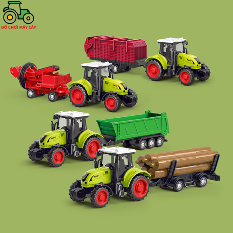Máy kéo mini + Rơ mooc; đồ chơi máy cày; xe nông trại, mô hình; đồ chơi trẻ em cho bé thông minh