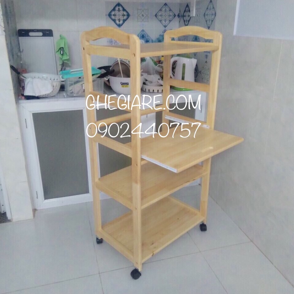 [HCM]Kệ lò vi sóng 4 tầng gỗ cao su