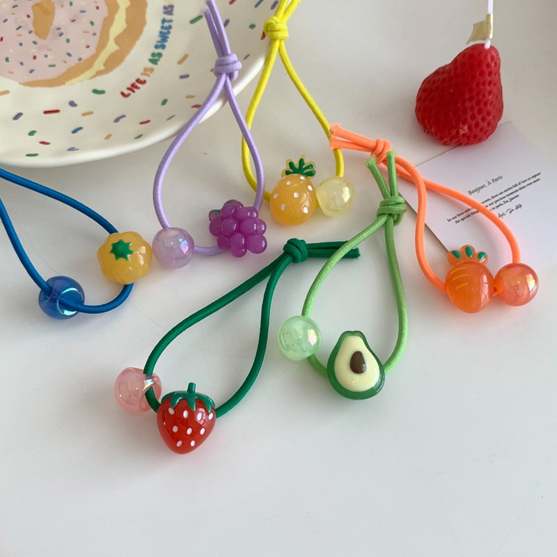 Chun cột tóc mix bóng và trái cây cute