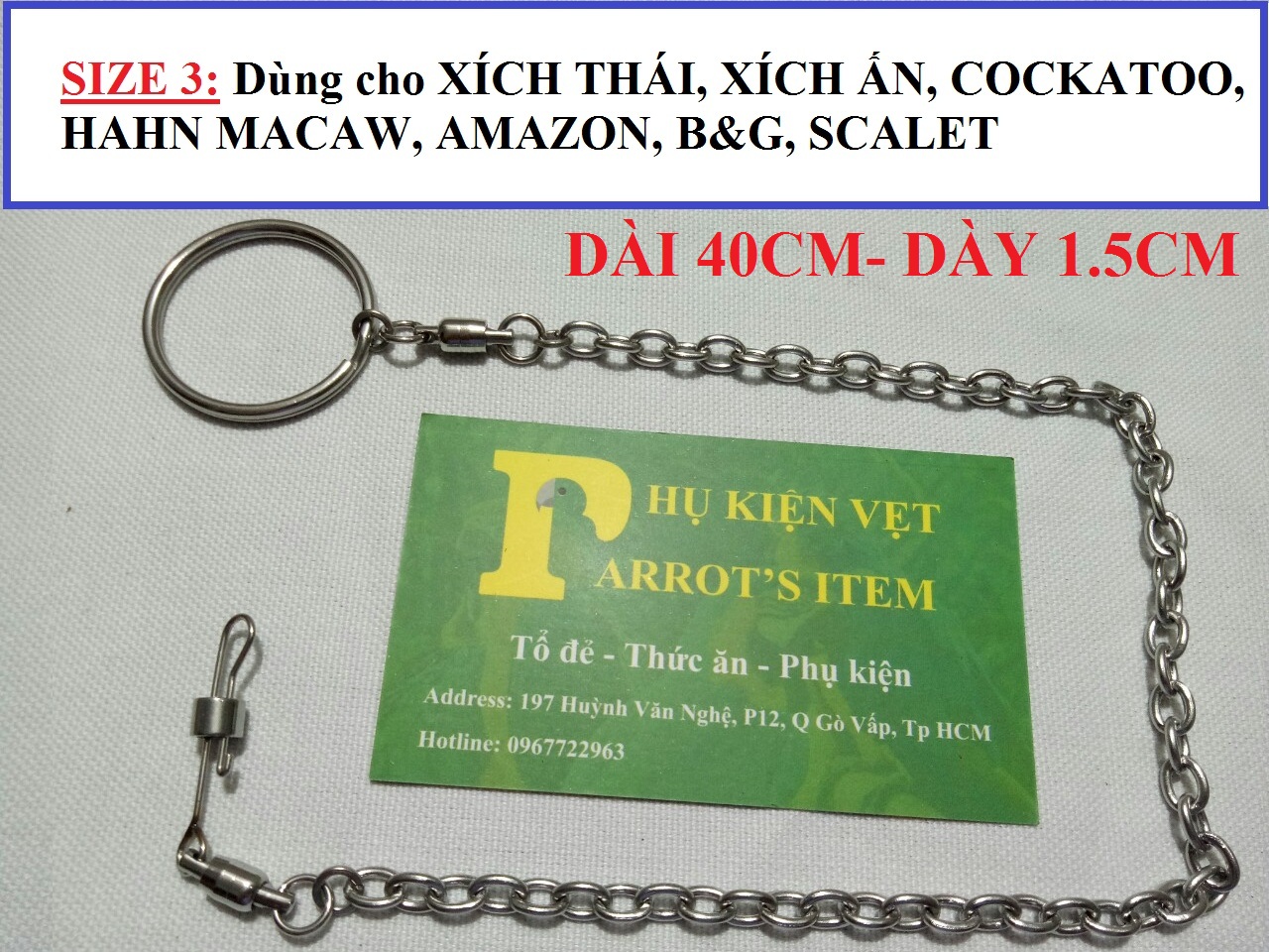 [HCM]XÍCH CHỐNG XOẮN DÀNH CHO VẸT NHỎ TRUNG VÀ VẸT LỚN (NHẬP KHẨU)