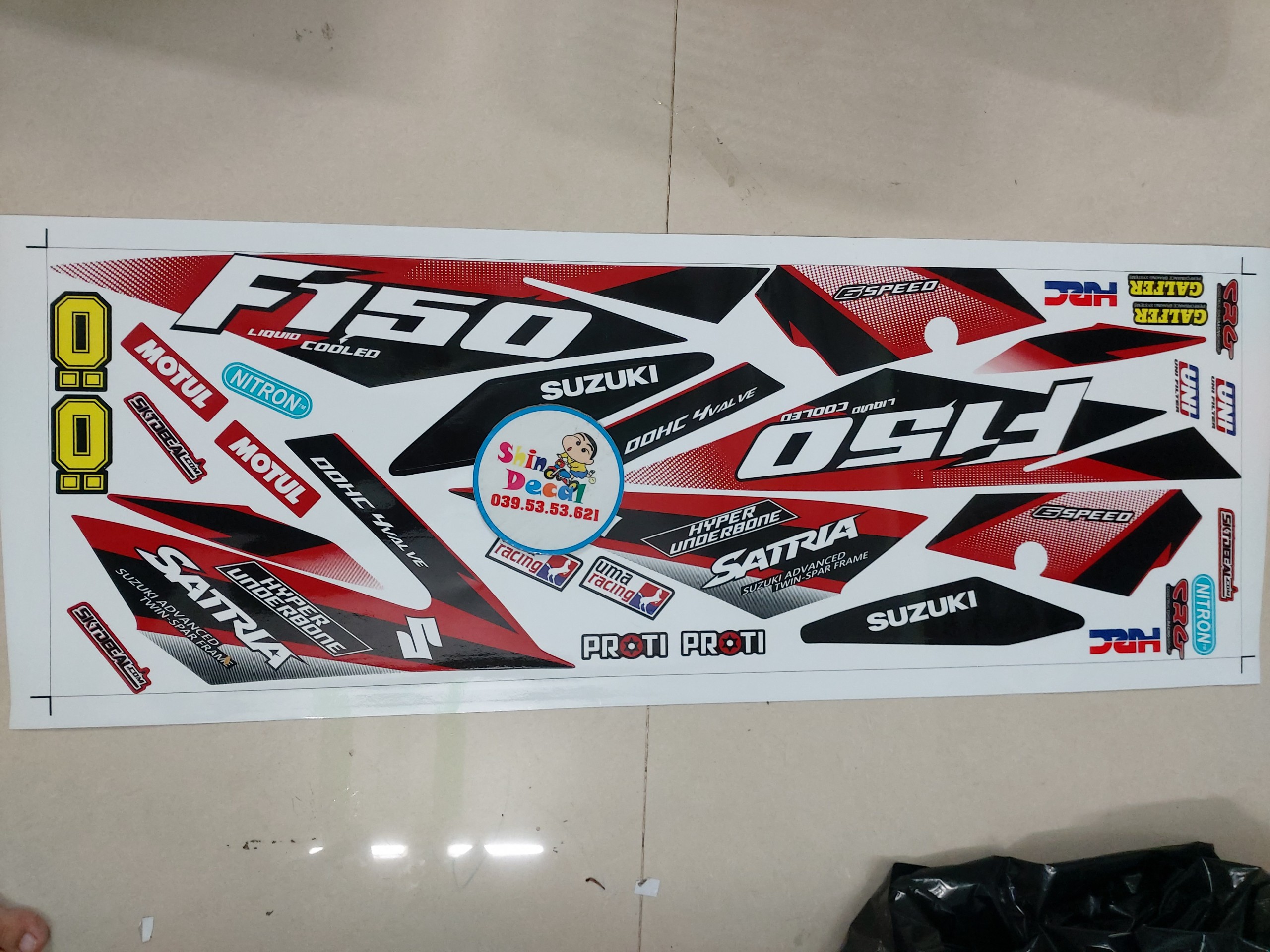 Tem xe satria suzuki f150 chấm tròn