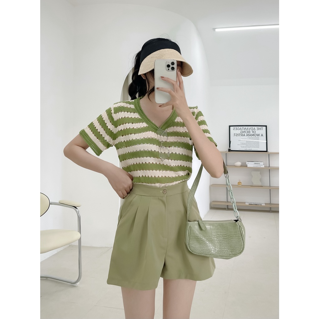 Áo len móc cổ tròn kẻ ngang ulzzang phom rộng AURORA