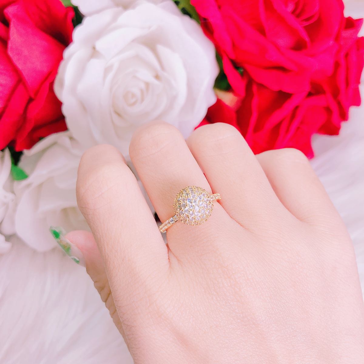 Nhẫn nữ vàng, nhẫn nữ trân châu may mắn chạm vàng sắc sảo đính đá pha lê lấp lánh thiết kế thời trang