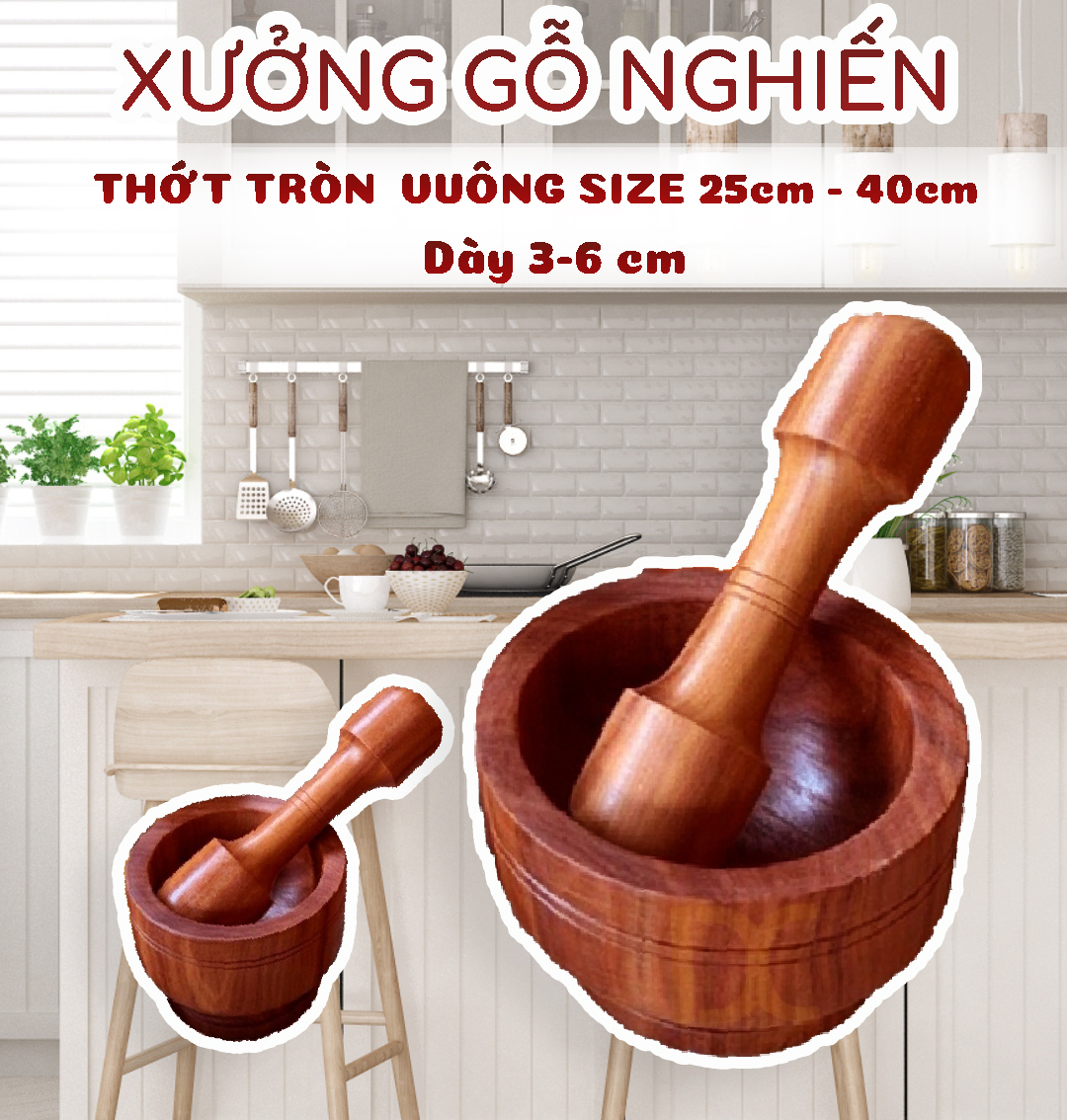 Bộ chày cối gỗ Nghiến xịn