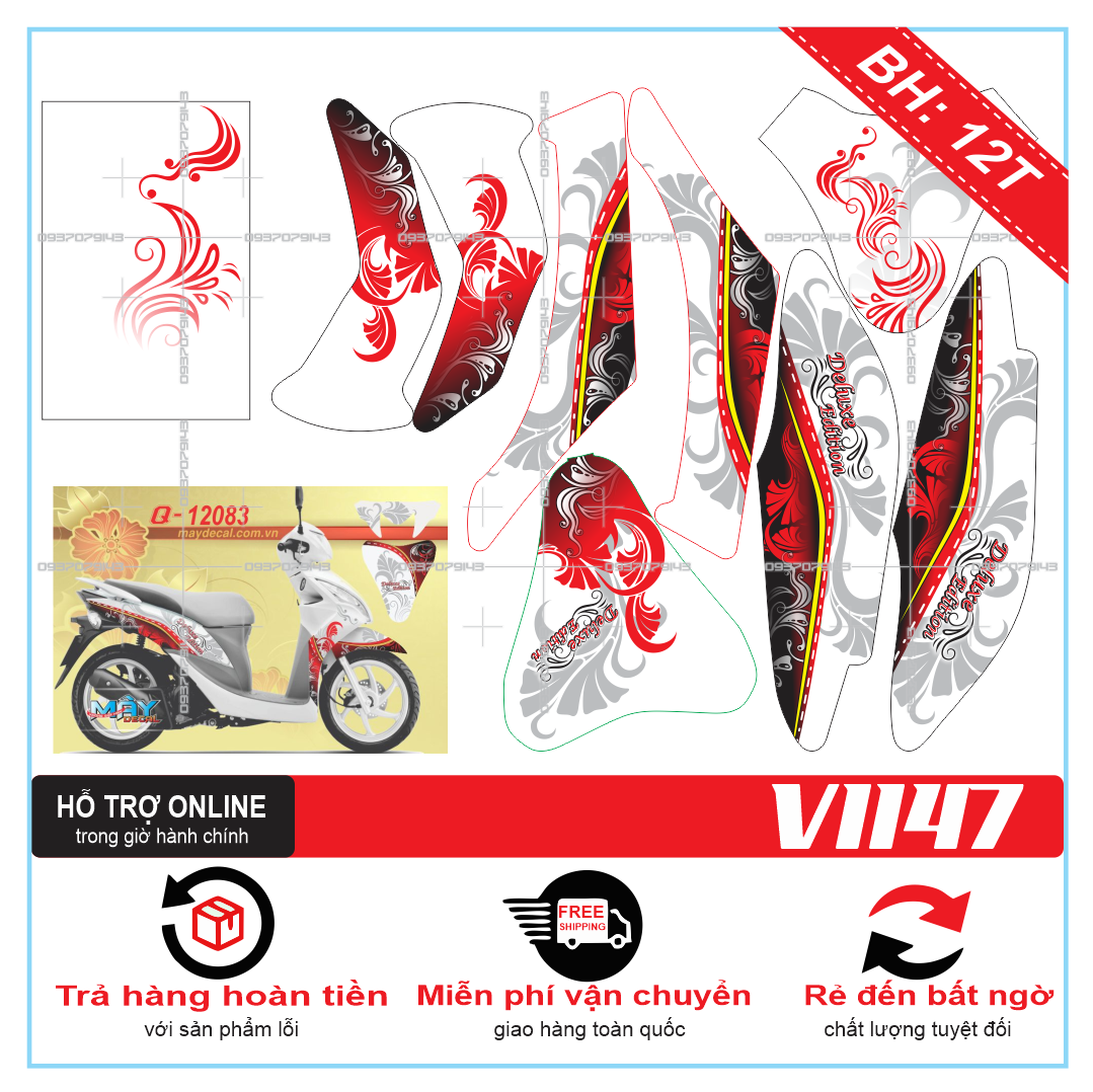TEM TRÙM XE VISION 2012 HOA VĂN TRẮNG ĐỎ