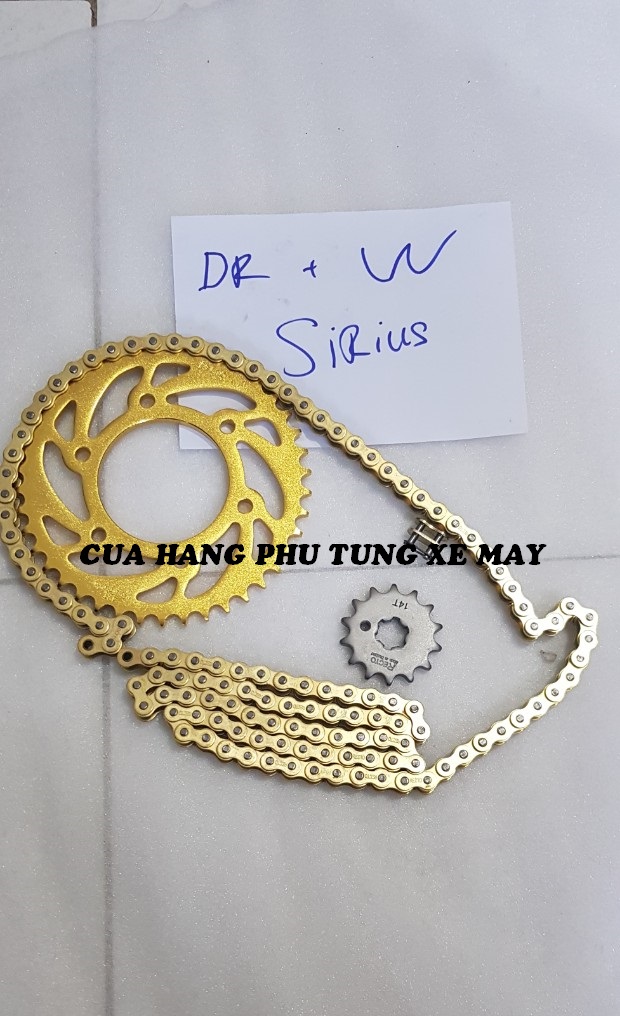 Trọn bộ sên nhông dĩa Recto cho xe Dream/ Wave/ Sirius ( sên vàng 9 li Mã Lai - Dĩa vàng )