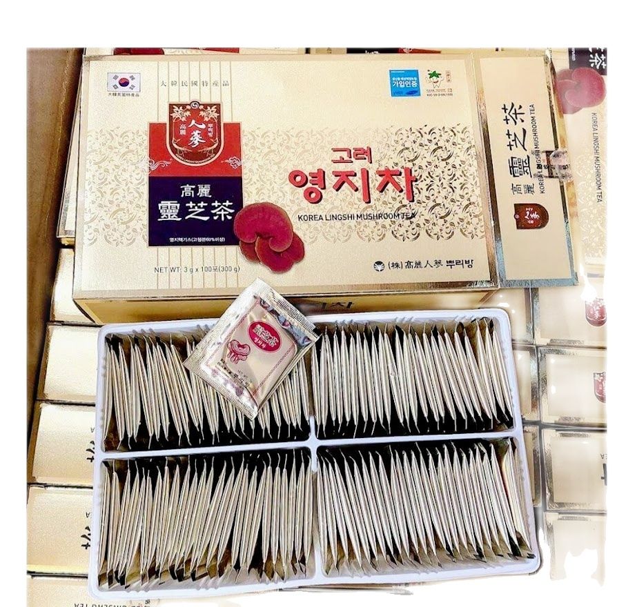 (Hộp 100 gói, Date 2025) Trà Nấm Linh Chi Đỏ Hàn Quốc Buleebang 300g (3g x 100 gói)