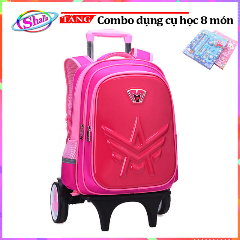 Giá bán Balo cần kéo cho học sinh lớp 1 đến lớp 2 cao cấp thời trang in hình dấu ấn siêu nhân 3D bánh xe mâm lớn có chức năng chống gù lưng Tặng combo 8 món