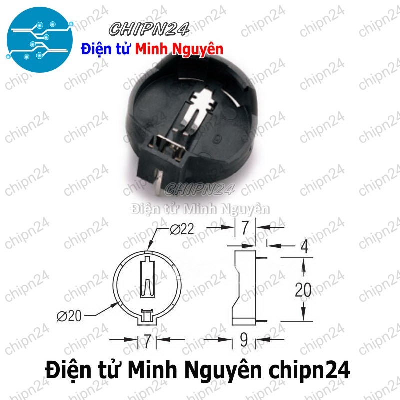 [3 cái] (F138.1) Đế Pin CR2032 DIP Nhựa Đen, Đế pin CMOS - HH000605