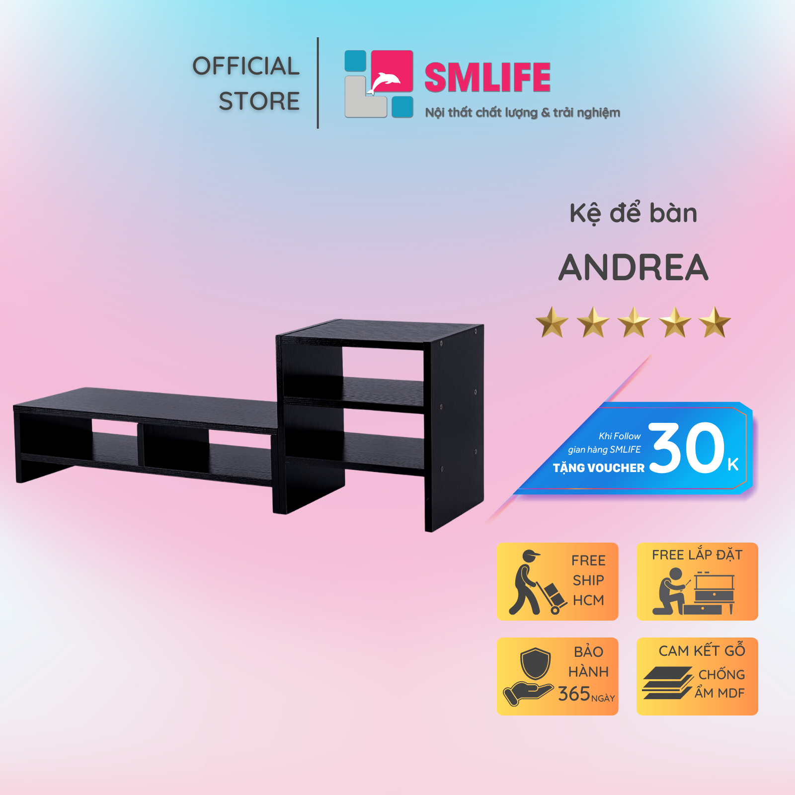 Kệ sách gỗ để bàn kệ sách mini SMLIFE Andrea