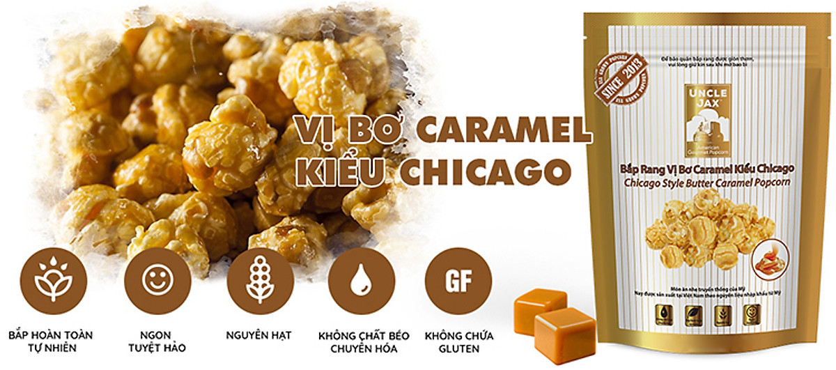 Bắp rang Uncle Jax vị: Caramel Chicago (80g)