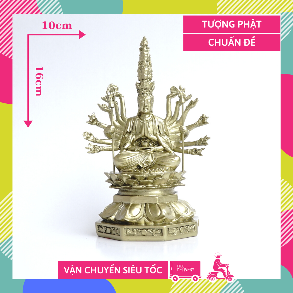 Tượng phật chuẩn đề thiên thủ thiên nhãn xi mạ đồng - cao 16cm