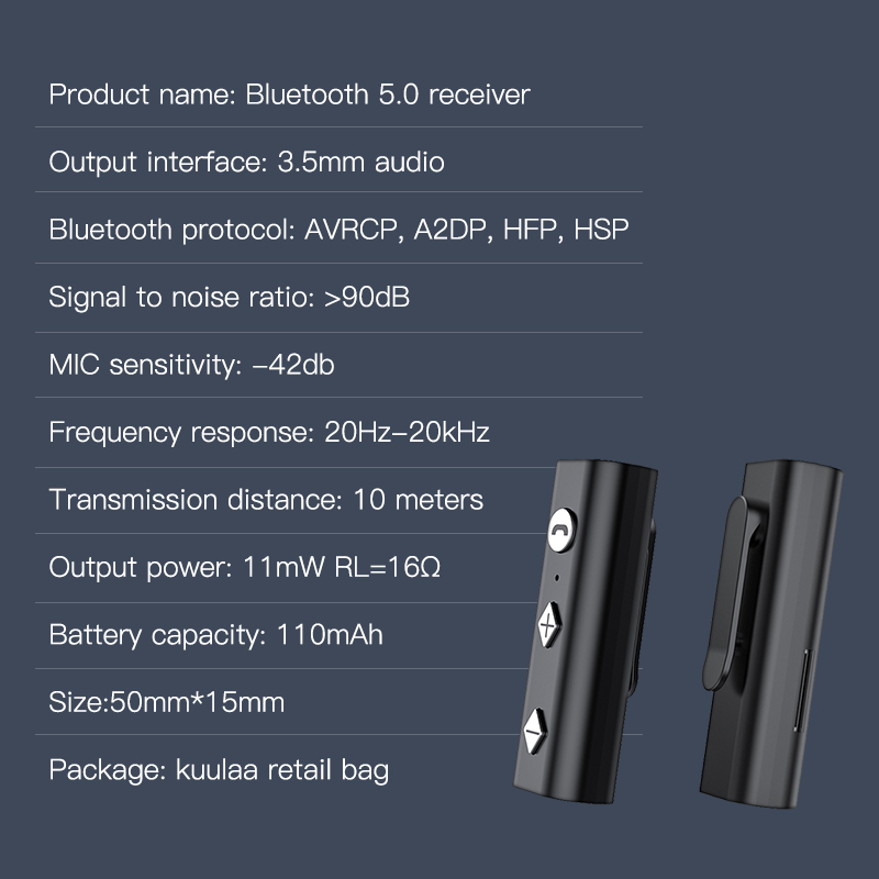KUULAA Âm thanh chất lượng cao Bộ thu Bluetooth 5.0 cho tai nghe Bộ điều hợp không dây Jack 3.5mm Âm thanh Aux Bộ phát nhạc Bluetooth asd