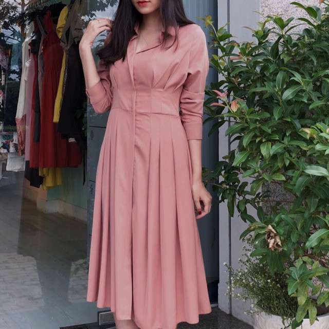 Đầm sm hồng đậm xếp li
