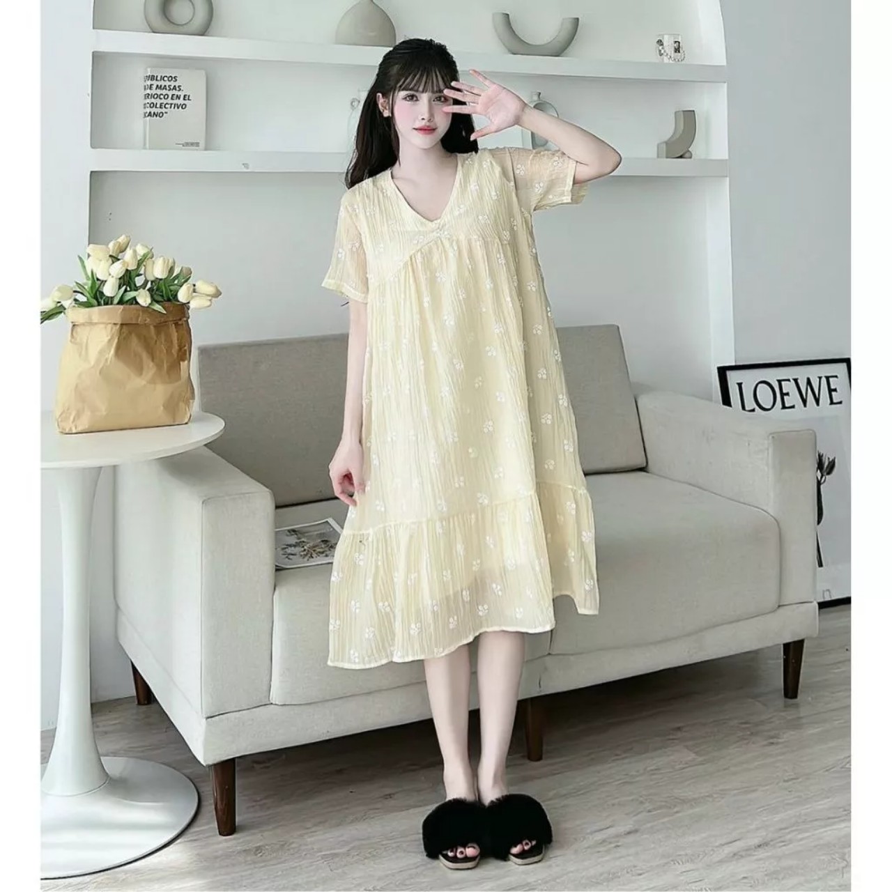 Đầm bầu dễ thương-váy bầu dự tiệc  thiết kế  dáng suông  xinh xắn cho mẹ bầu