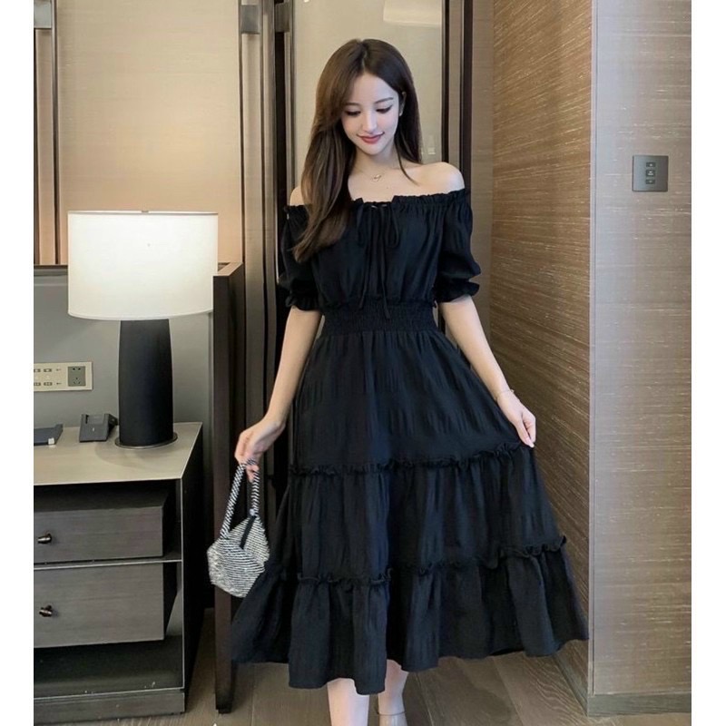 Đầm tầng trễ vai 2 màu
