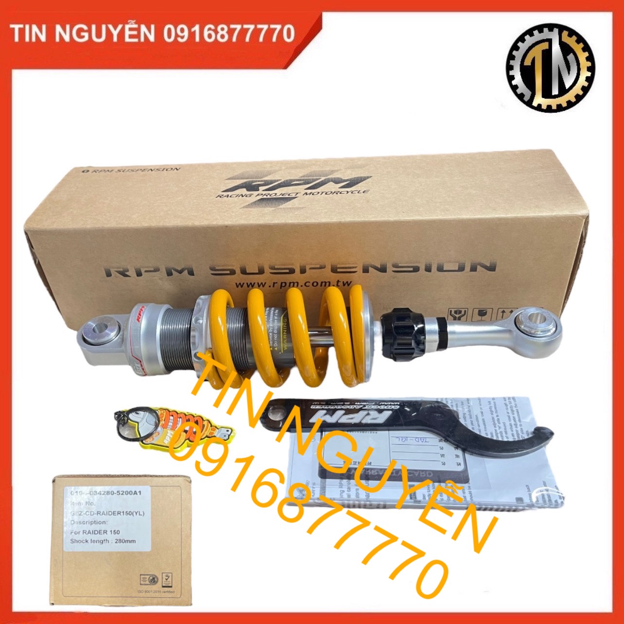 Phuộc RPM cho Satria/ Raider không bình dầu màu vàng hàng chính hãng có bảo hành