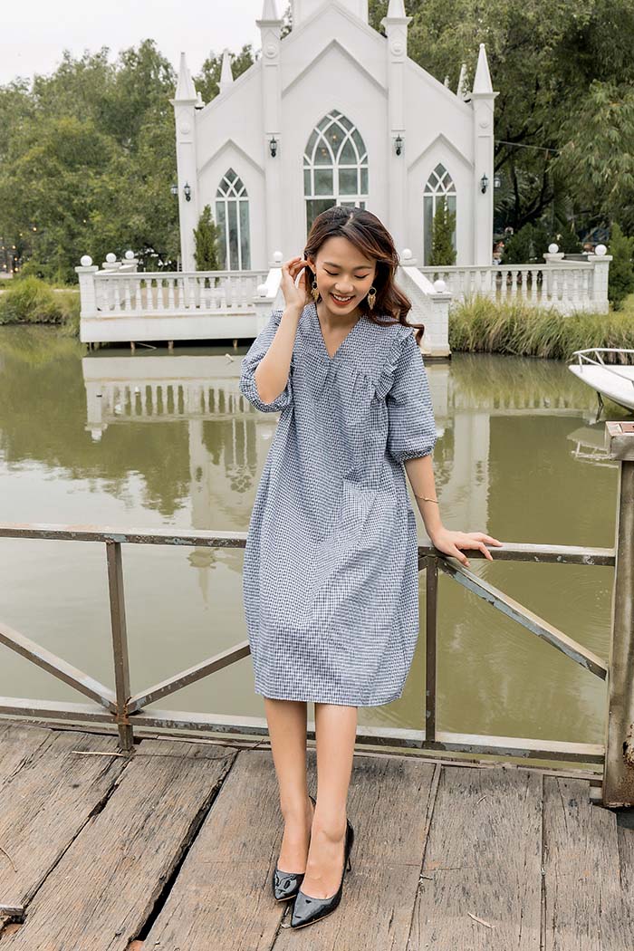 ĐẦM BẦU TAY LỬNG CỔ V HINATA DB006