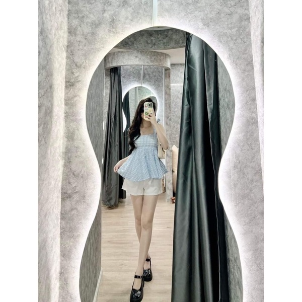 Áo baby doll phối dây nơ.