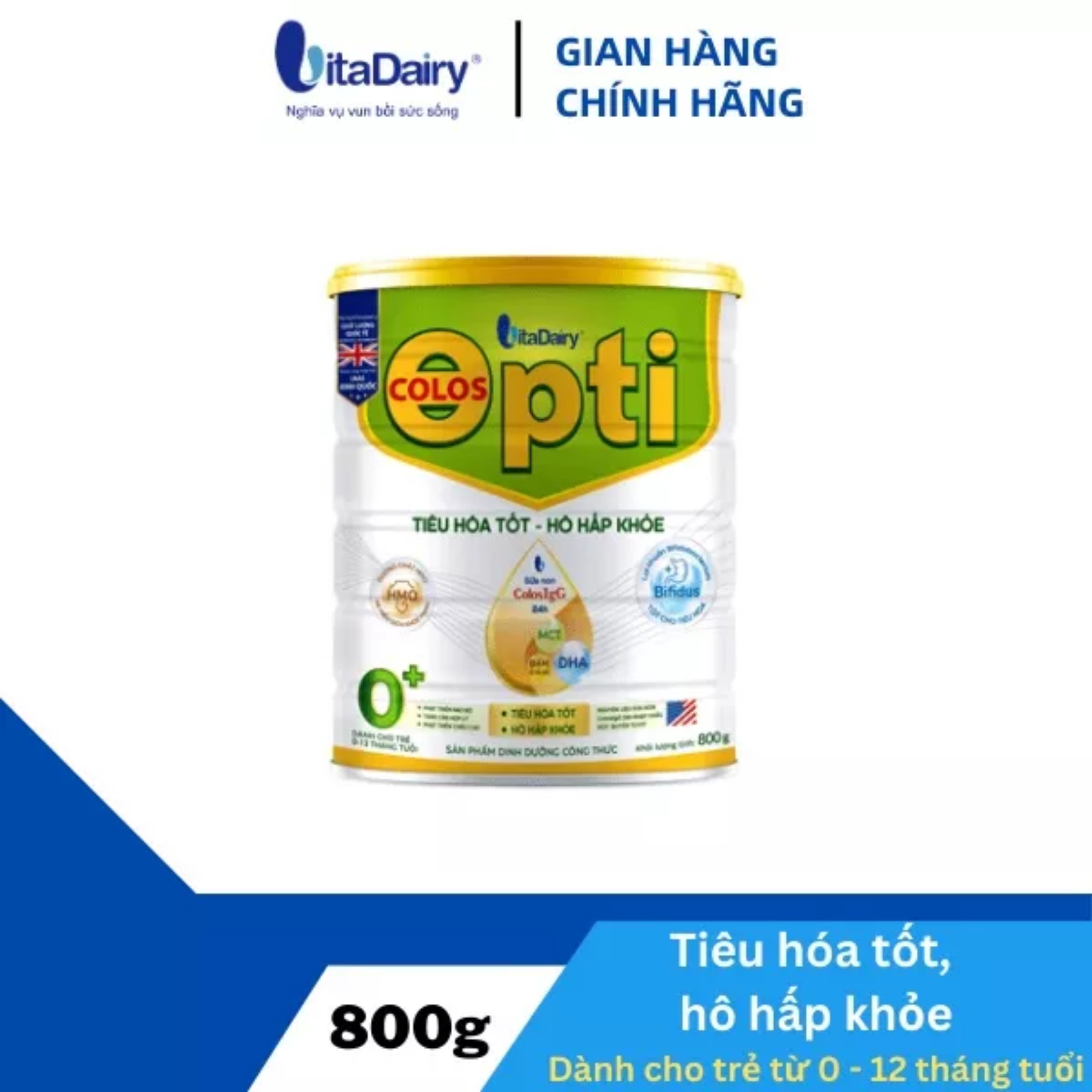 (HSD T9-2026) (Quét Mã QR Tích Xu) Sữa Bột Vitadairy Colos Opti 0+ 800g (Cho Trẻ Từ 0 - 1 Tuổi).