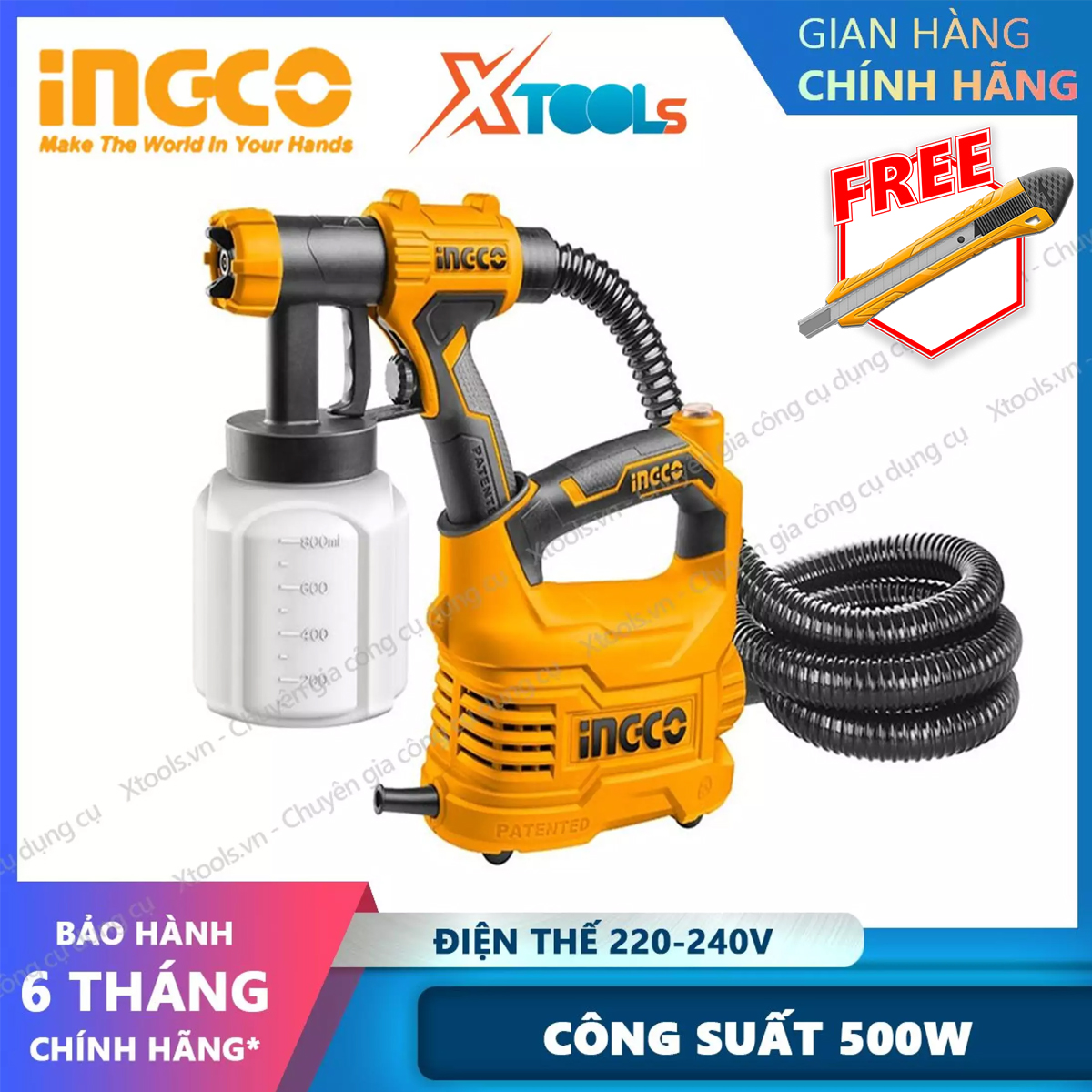 Máy phun sơn ingco spg5008 tặng kèm 1 tay cầm phụ và 1 bộ than. máy sơn cầm tay có công suất 500w, lưu lượng tối đa: 850ml/ phút, bảo hành 6 tháng