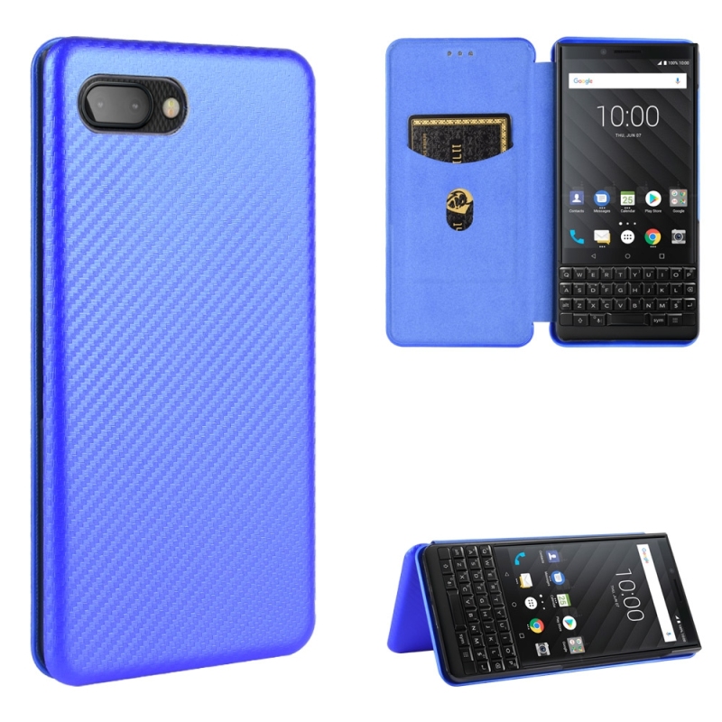 For blackberry key2 carbon fiber texture horizontal flip tpu + pc + pu leather case with card slot