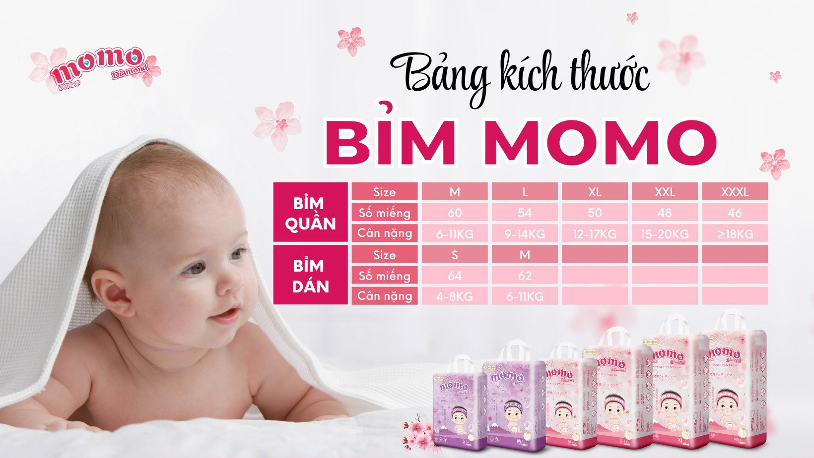 {Mẫu Mới} Miếng dùng thử tã bỉm quần Momo Diamond (hàng tặng kèm khi mua Combo tã / bỉm)