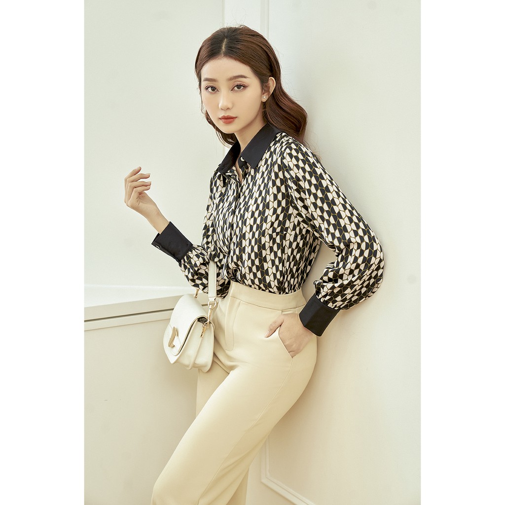 [GILLEE] Áo Sơ Mi Lụa Trắng Đen Alice